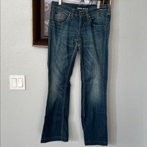 MISS SIXTY Vintage Italy Made Slim Low-Rise Bootcut Jeans Distressed Mid Blue 27